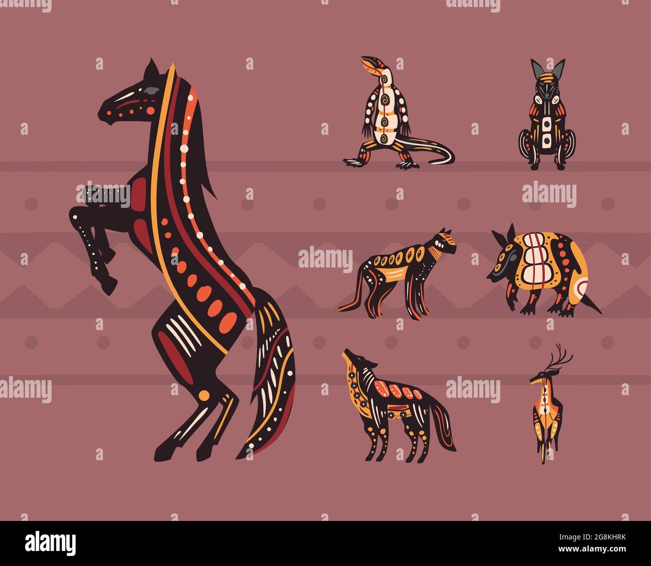 seven indigenous animals ethnicity icons Stock Vector