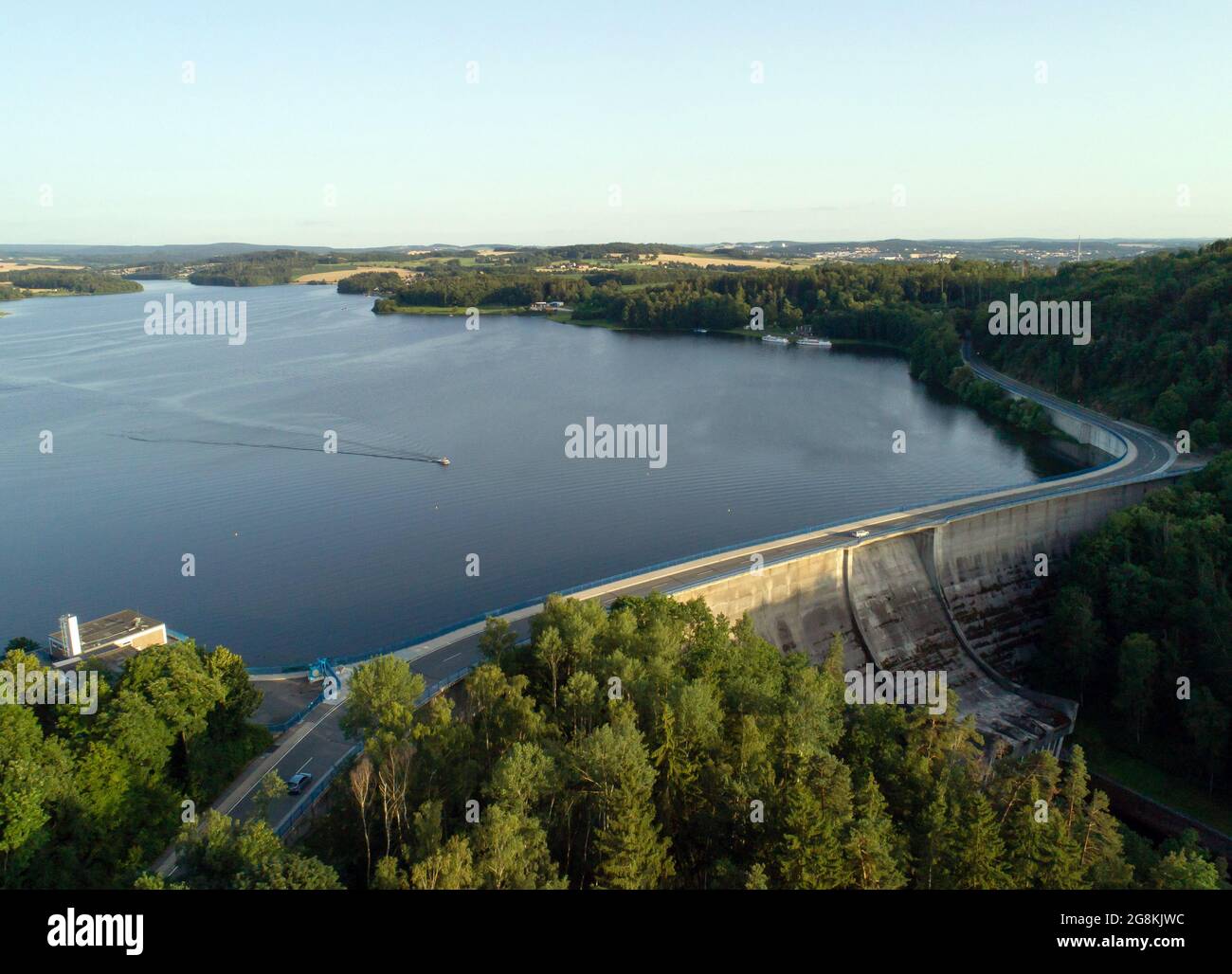 Jocketa Germany 19th July 2021 View Over The Dam Wall Of The Pohl Reservoir Between The Villages Moschwitz And Jocketa Near Plauen In The Vogtland Region The Reservoir Is The Third Largest