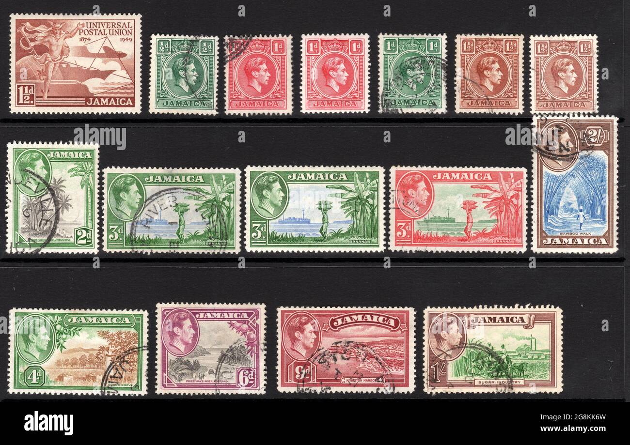 Jamaica postage stamps. 1938 to 1949 Stock Photo