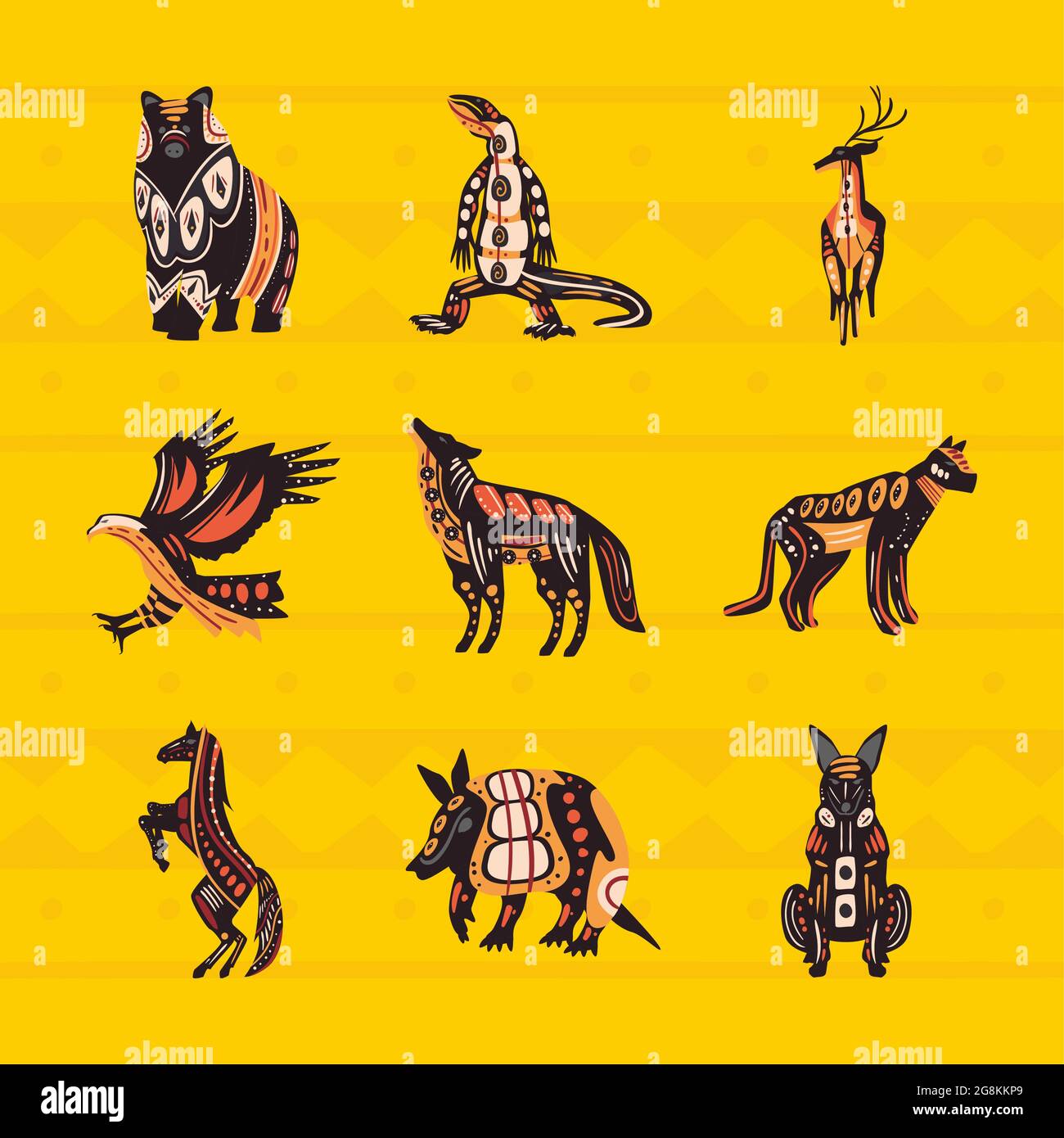 nine indigenous animals ethnicity icons Stock Vector