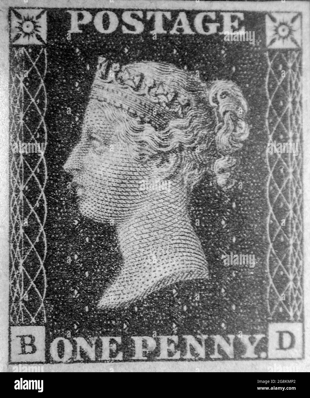 Unused single 'Penny Black' postage stamp of Queen Victoria issued May 6, 1840 After a design by William Wyon Stock Photo