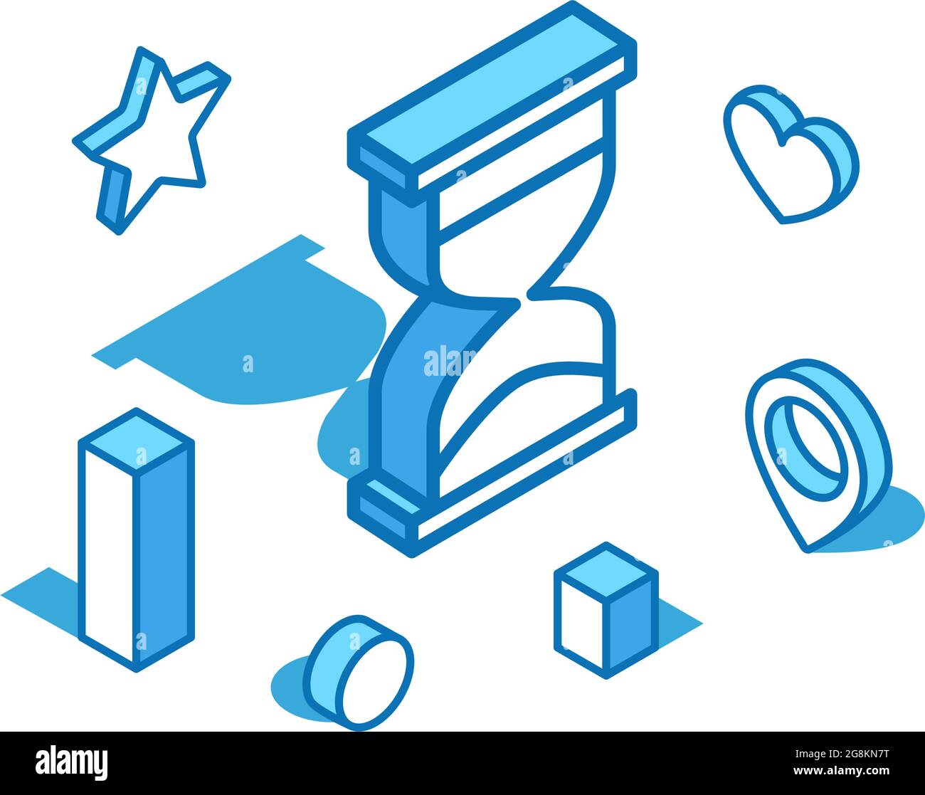 Hourglass blue line isometric illustration. Time management, deadline ...