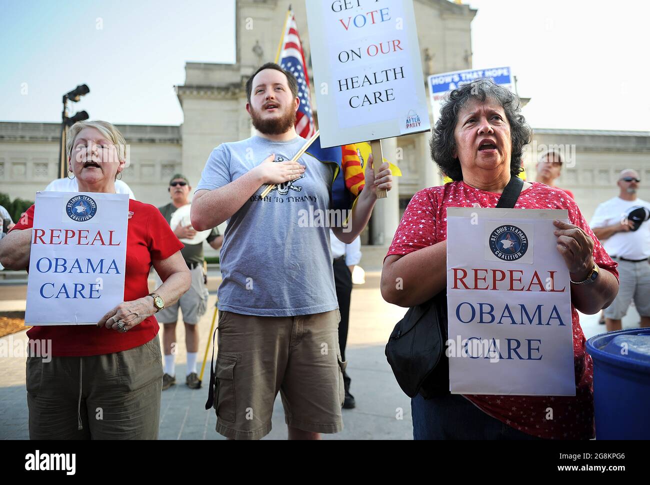 Tea Party activists rally in opposition to Affordable Care Act (Obamacare). Stock Photo