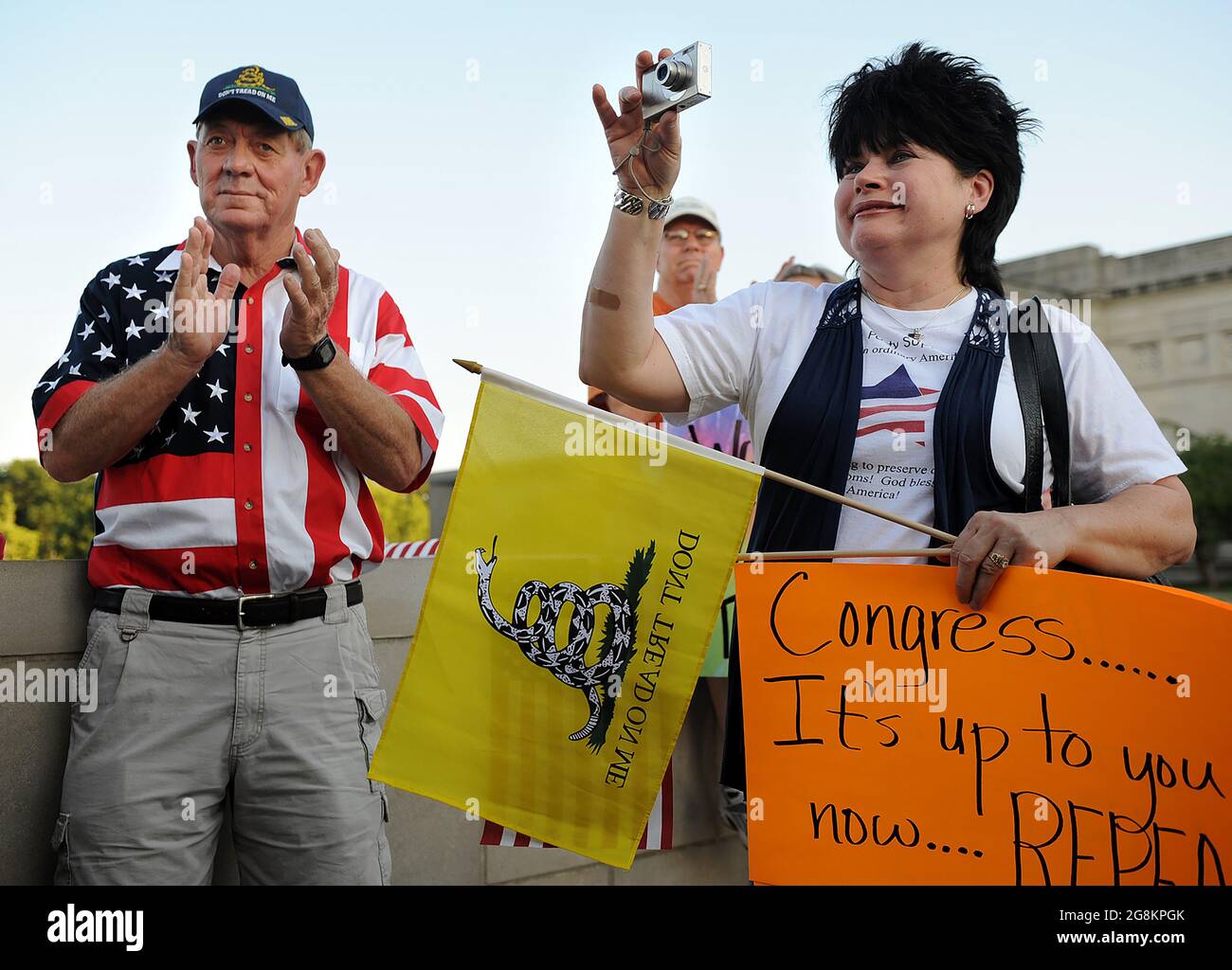 Tea Party activists rally in opposition to Affordable Care Act (Obamacare). Stock Photo