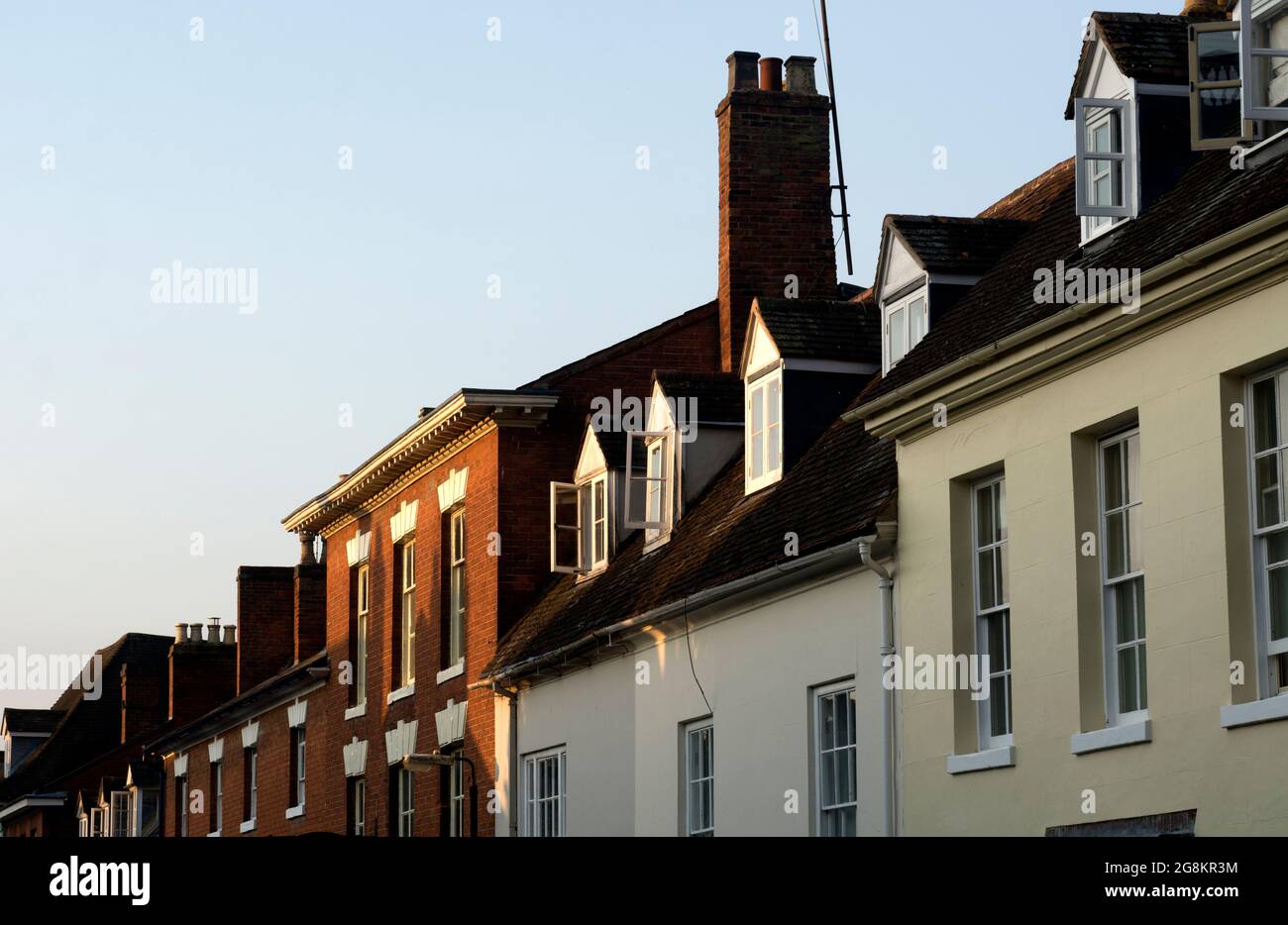 Buildings early morning in summer, Church Street, Warwick, Warwickshire
