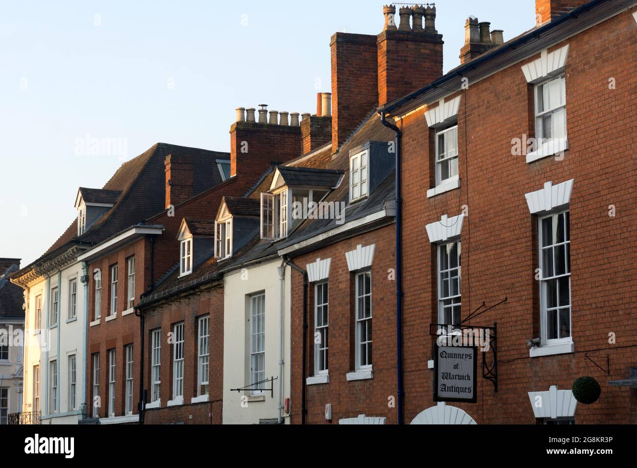 Buildings early morning in summer, Church Street, Warwick, Warwickshire