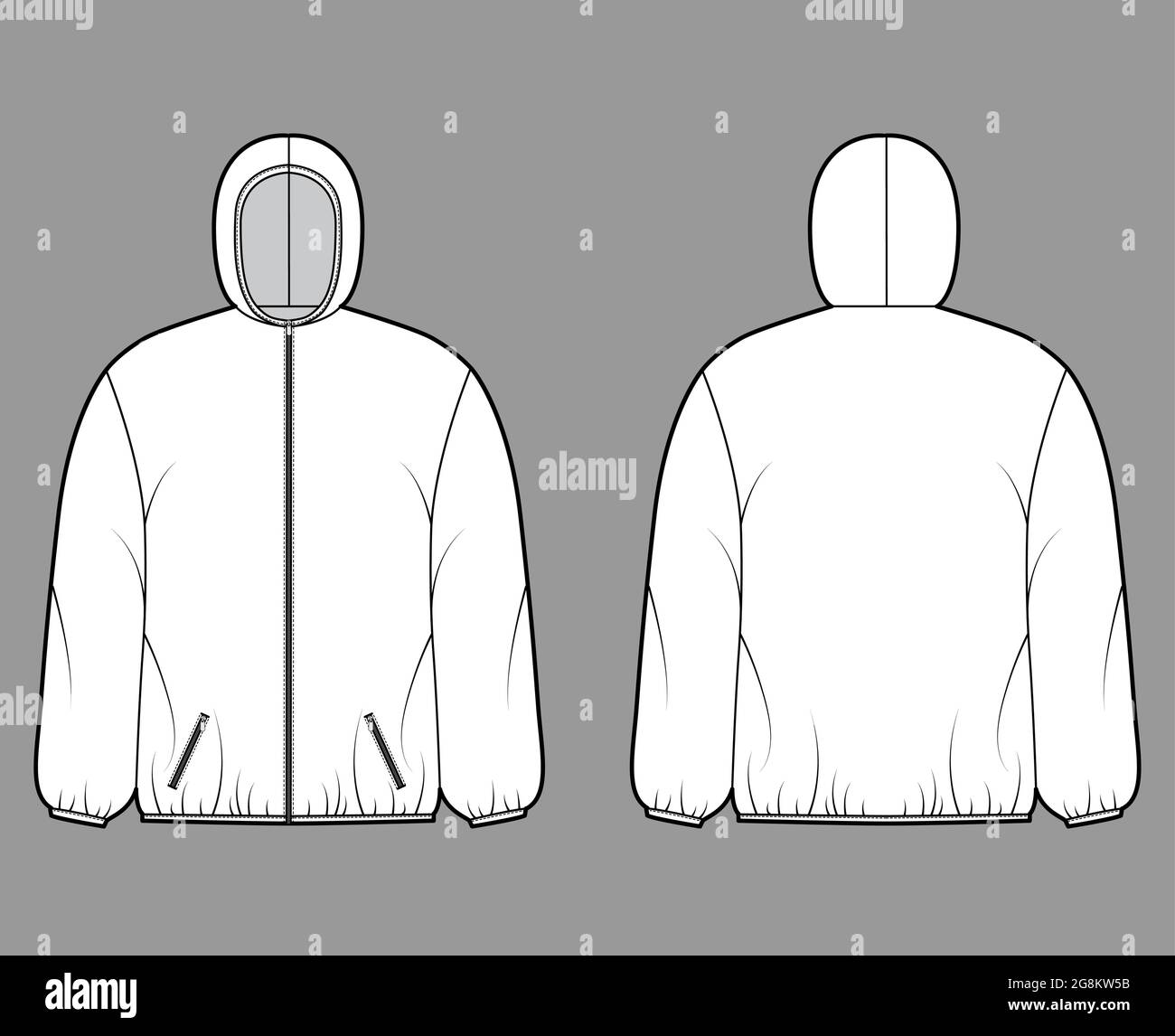 Puffer coat jacket technical fashion illustration with long sleeves