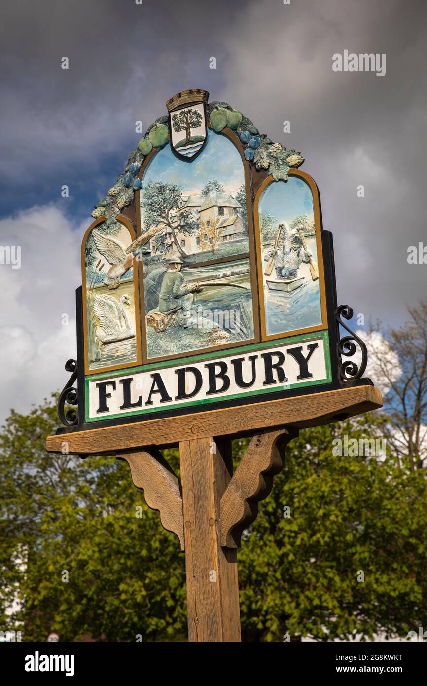 UK, England, Worcestershire, Fladbury, village sign Stock Photo