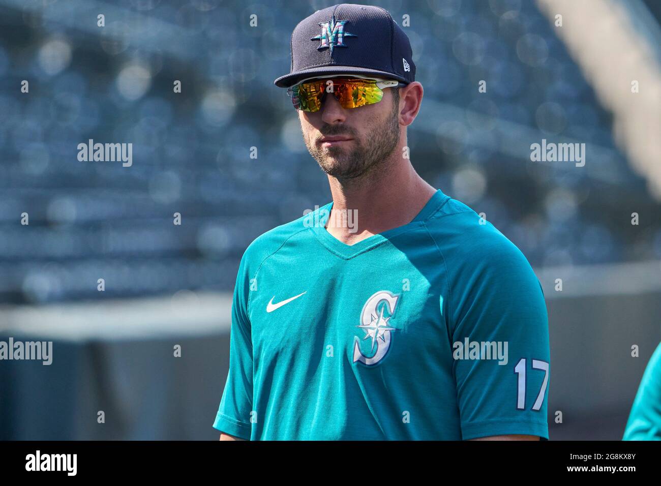 Denver, USA, 21st July 2021. July 1202021: Seattle shortstop J.P. Crawford  (3) during pregame with the Seattle Mariners and the Colorado Rockies held  at Coors Field in Denver Co. David Seelig/Cal Sport