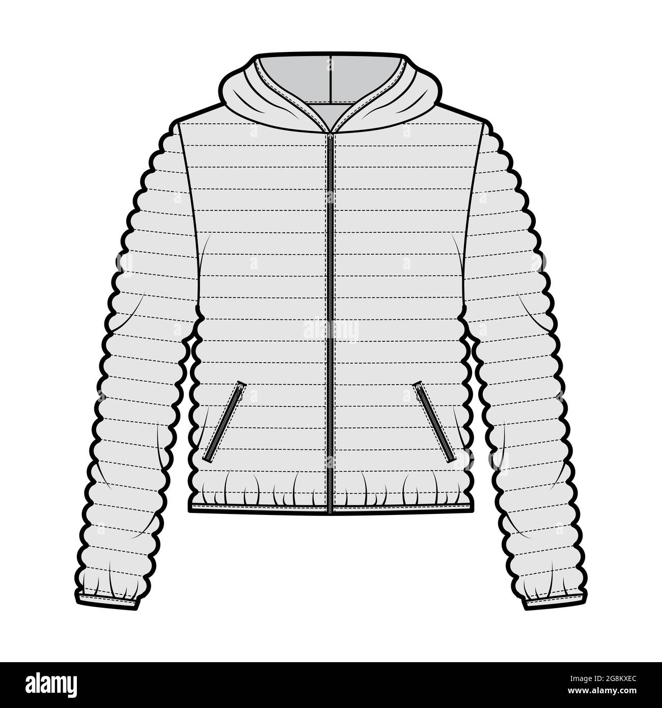 Hooded jacket Down puffer coat technical fashion illustration with long