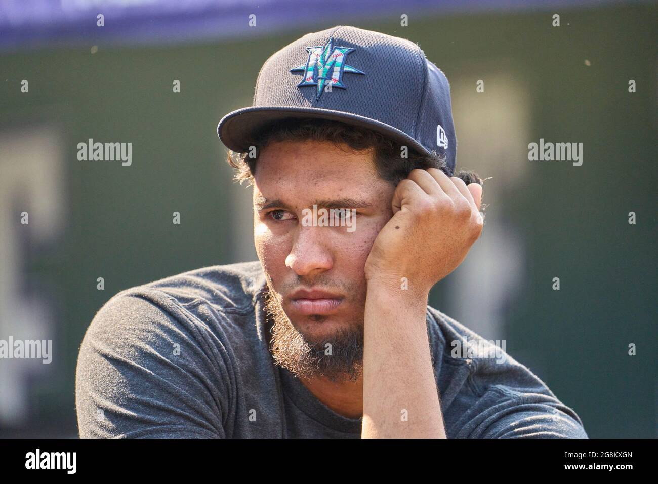 Denver, USA, 21st July 2021. July 1202021: Seattle shortstop J.P. Crawford  (3) during pregame with the Seattle Mariners and the Colorado Rockies held  at Coors Field in Denver Co. David Seelig/Cal Sport