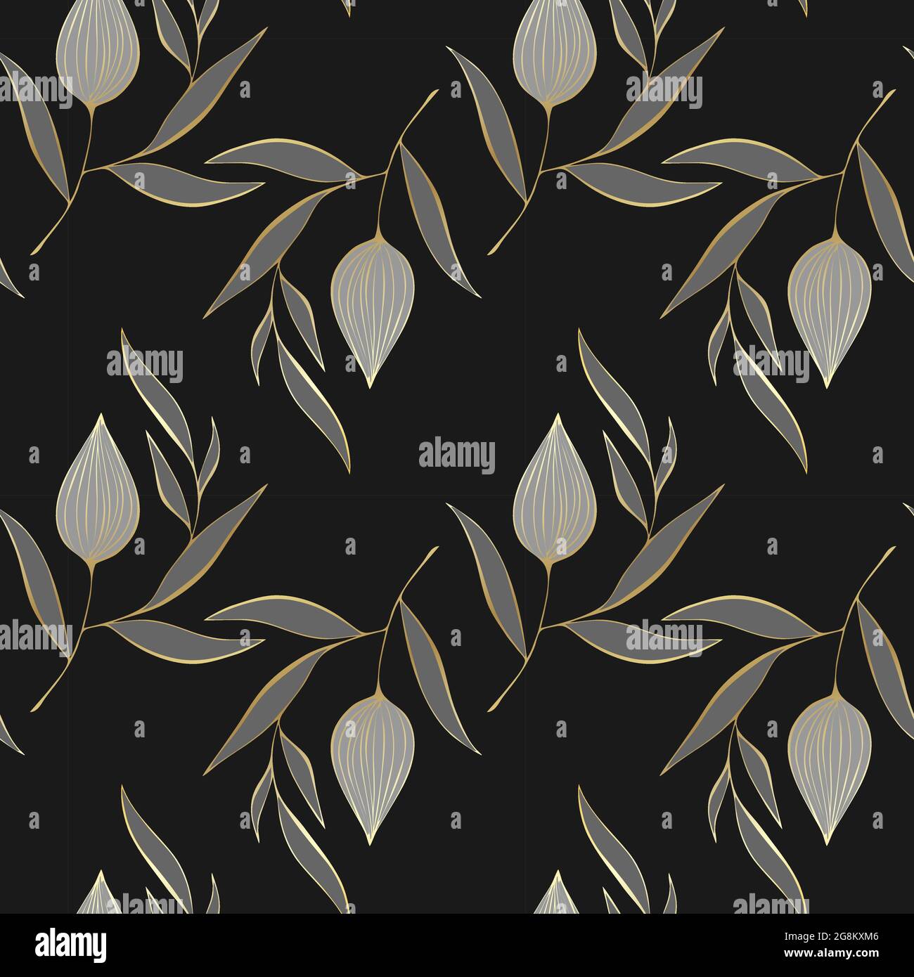 Physalis gold doodling pattern on a black background. Vector illustration Stock Vector