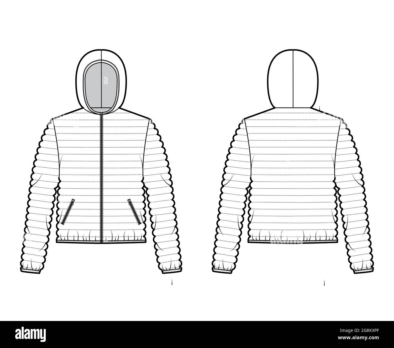 Hooded jacket Down puffer coat technical fashion illustration with 