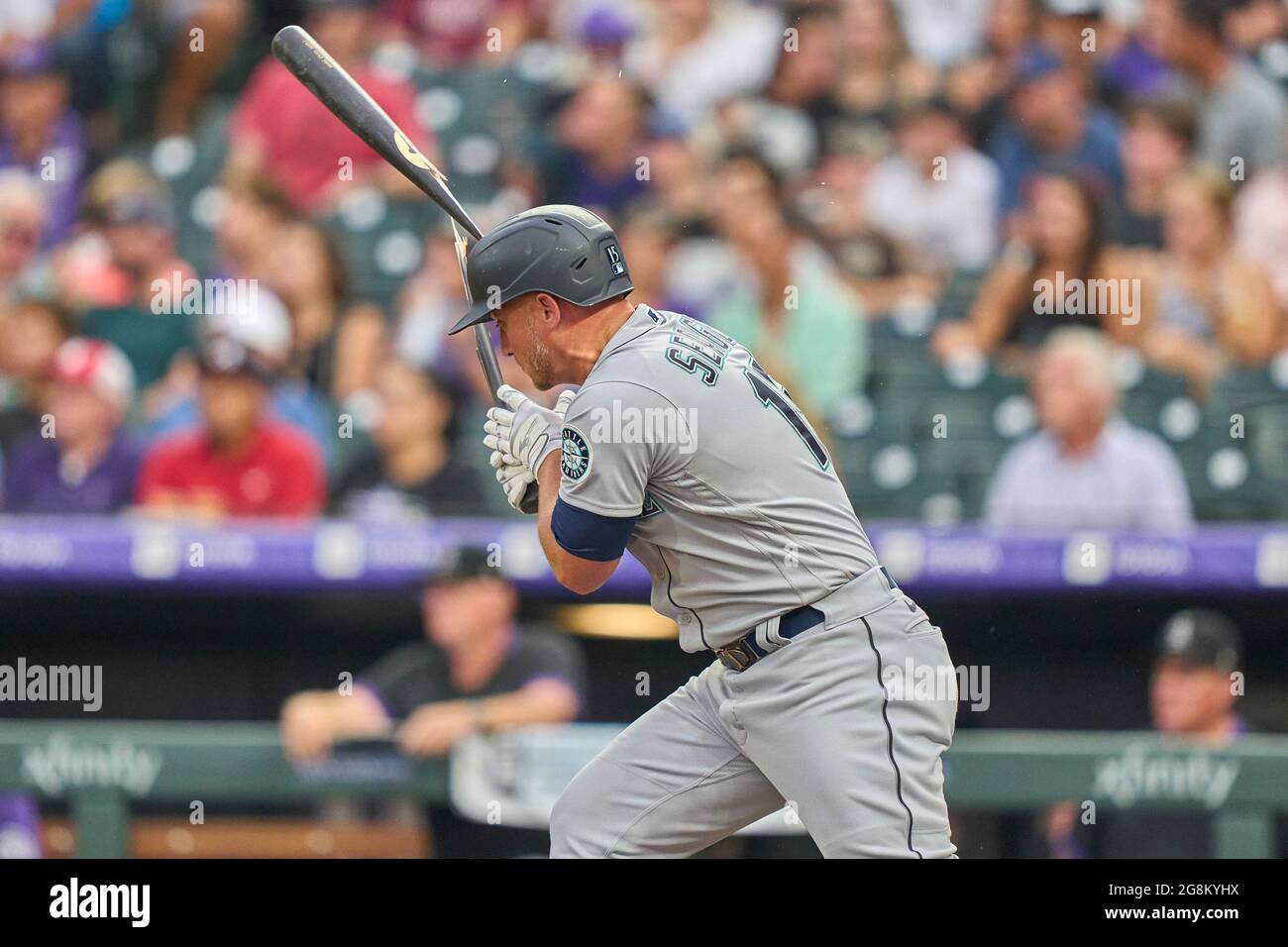 Denver, USA, 21st July 2021. July 1202021: Seattle shortstop J.P. Crawford  (3) during pregame with the Seattle Mariners and the Colorado Rockies held  at Coors Field in Denver Co. David Seelig/Cal Sport