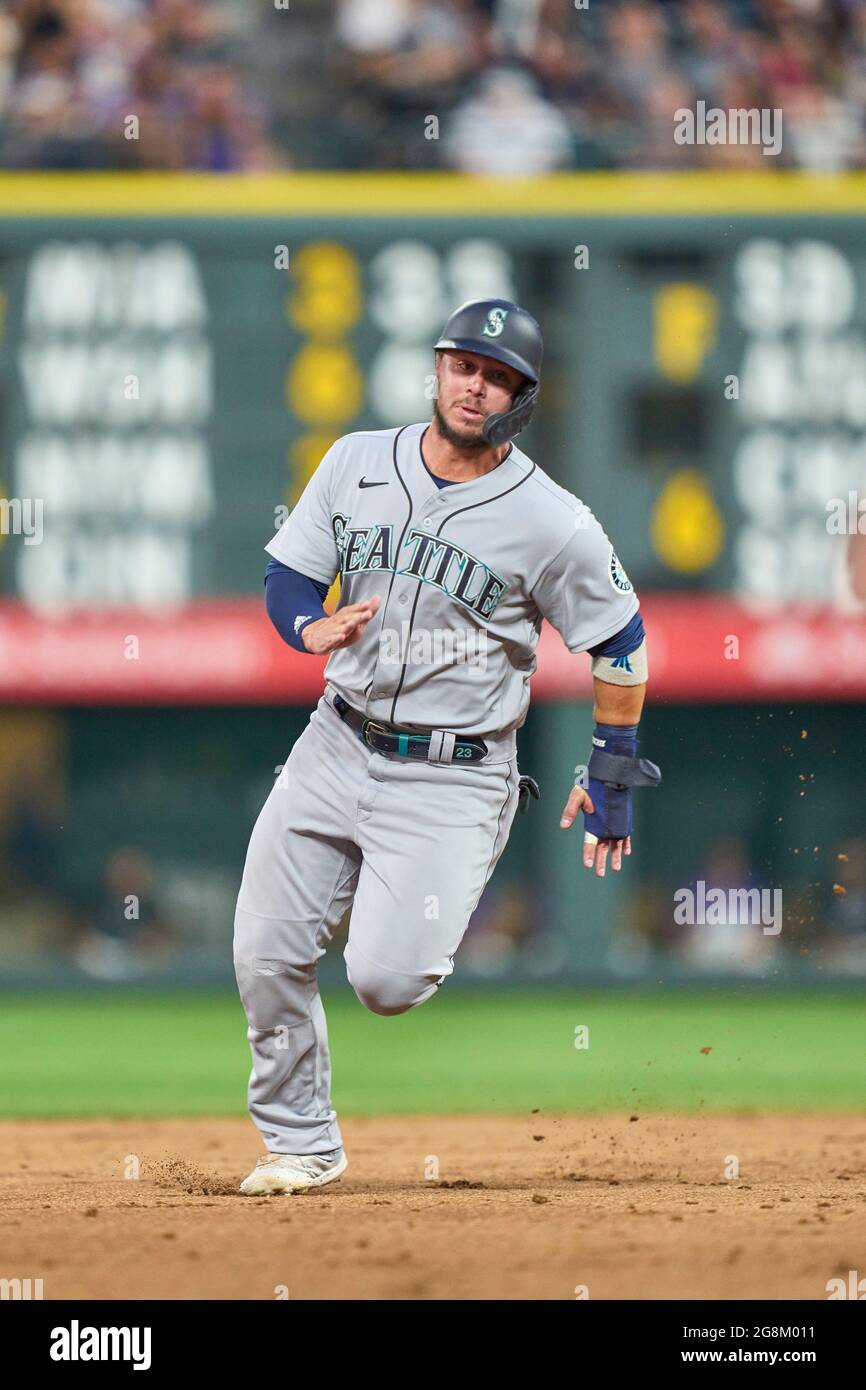 July 1202021: Seattle first baseman Ty France (23) runs the bases during  the game with the Seattle Mariners and the Colorado Rockies held at Coors  Field in Denver Co. David Seelig/Cal Sport