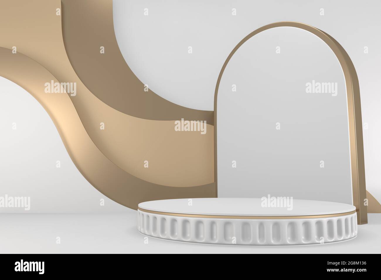 Victory golden podium winner on white background minimal design. 3D