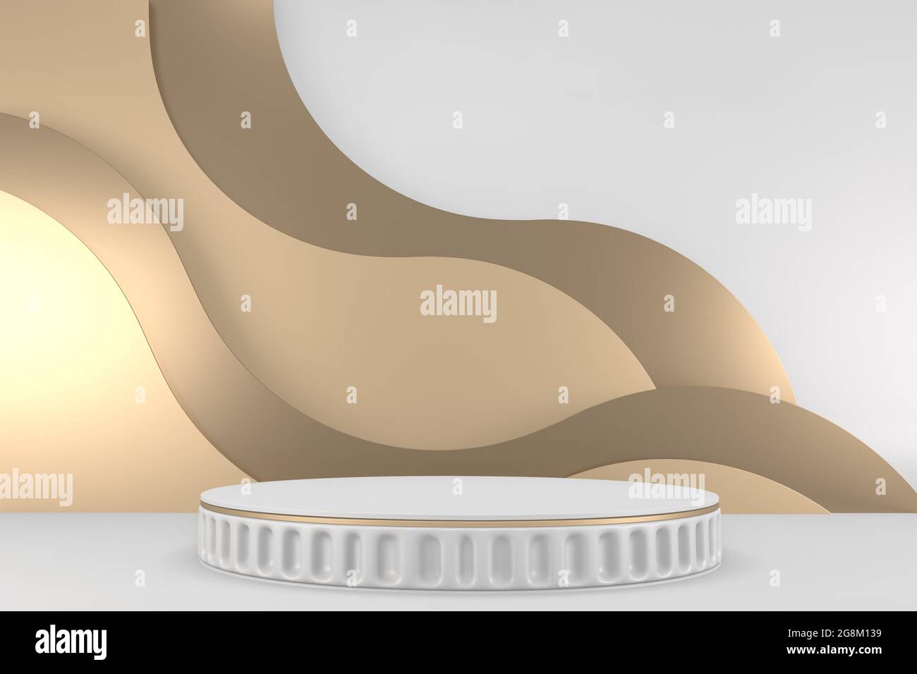 Victory golden podium winner on white background minimal design. 3D