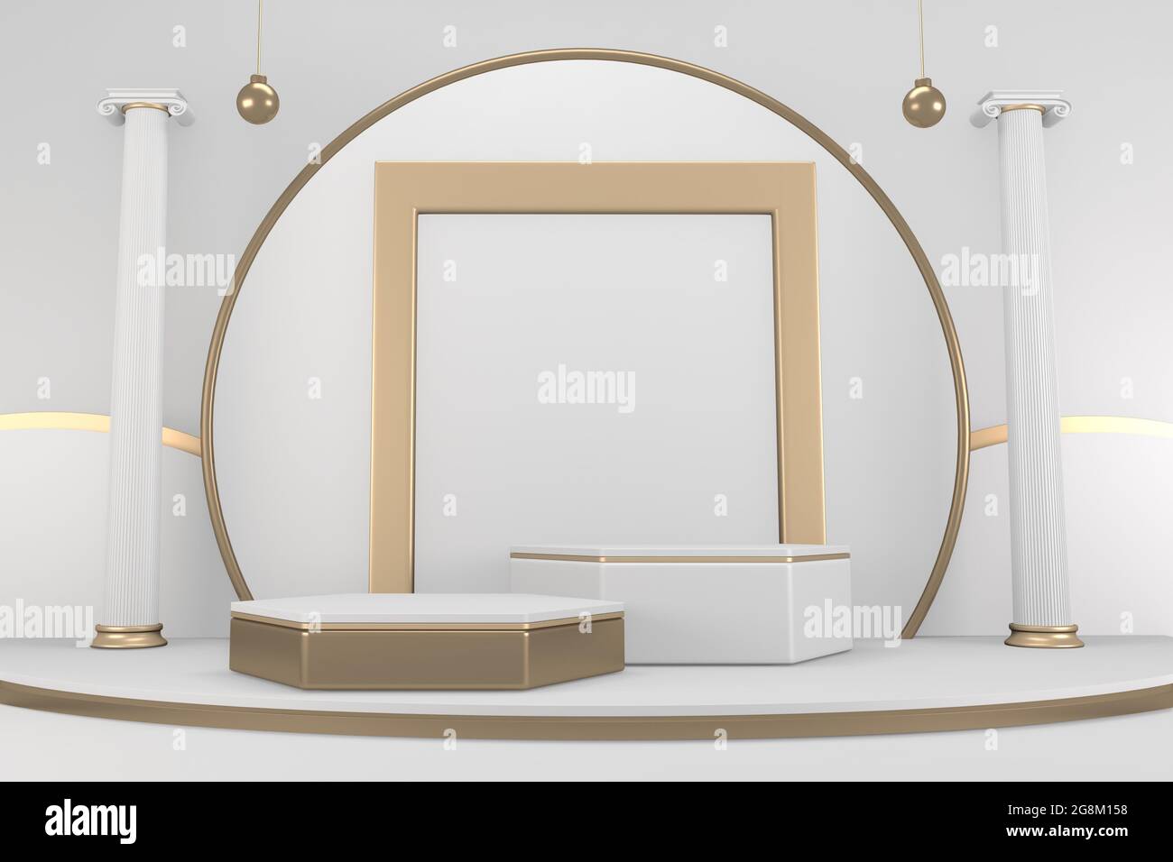 Victory golden podium winner on white background minimal design. 3D