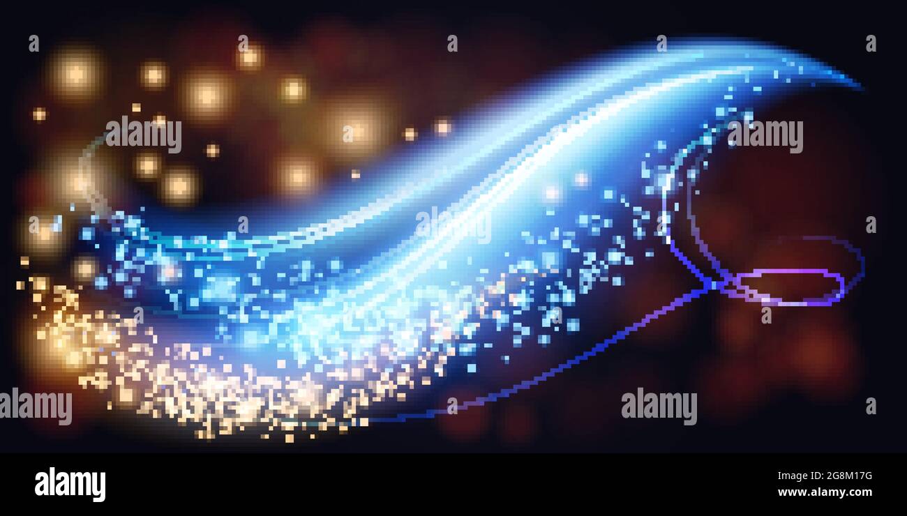 Abstract luminous sparkles in waves of stardust trail, light effect ...