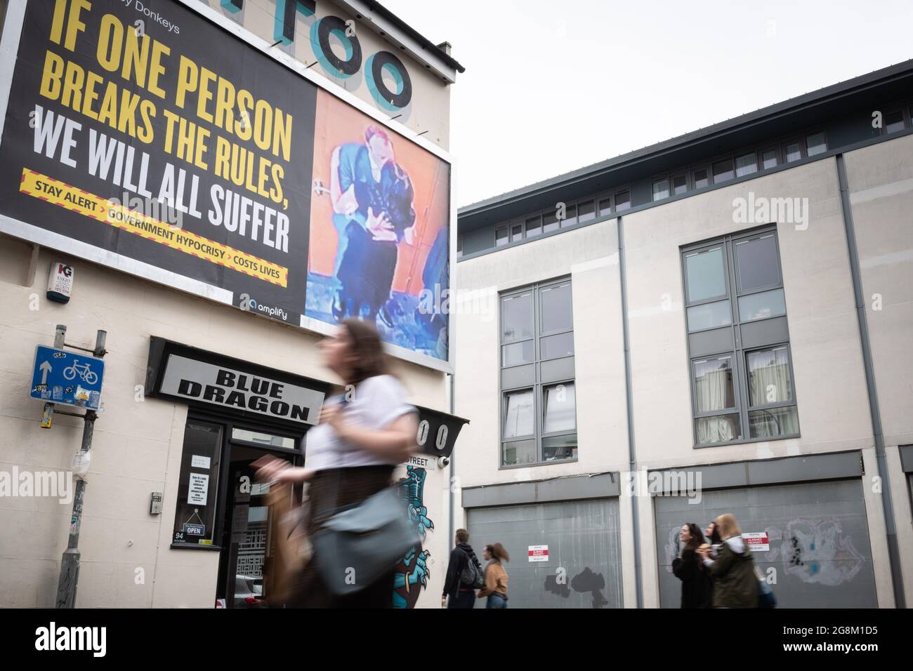 Brighton, East Sussex, UK. 3rd July 2021. A billboard has been erected in Brighton city centre targeting Matt Hancock after bombshell footage emerged Stock Photo
