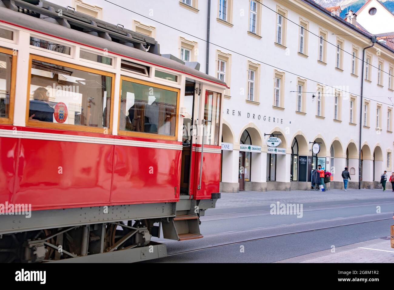 View of The Tyrolean Museum Railways or Tiroler MuseumsBahnen in the city centre. Taken in Innsbruck, Austria on October 15 2016 Stock Photo