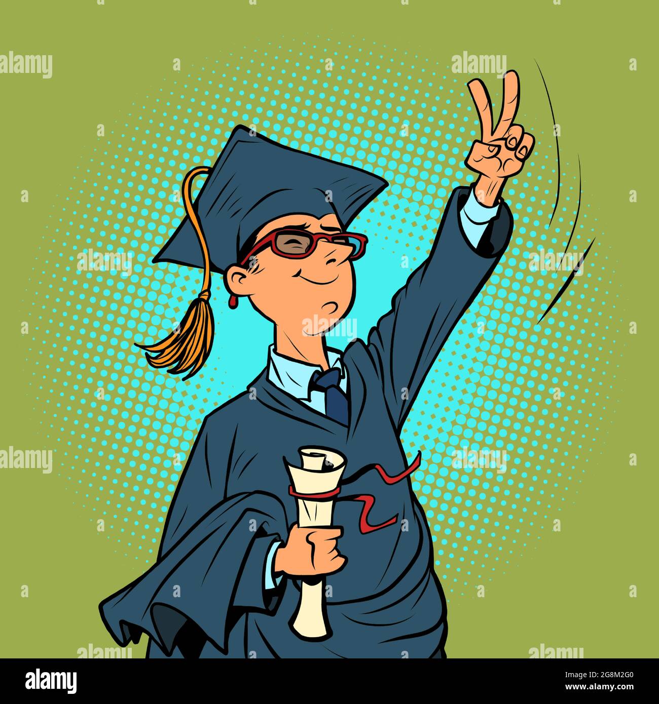 male college or university graduate, a winning gesture. Knowledge and science Stock Vector