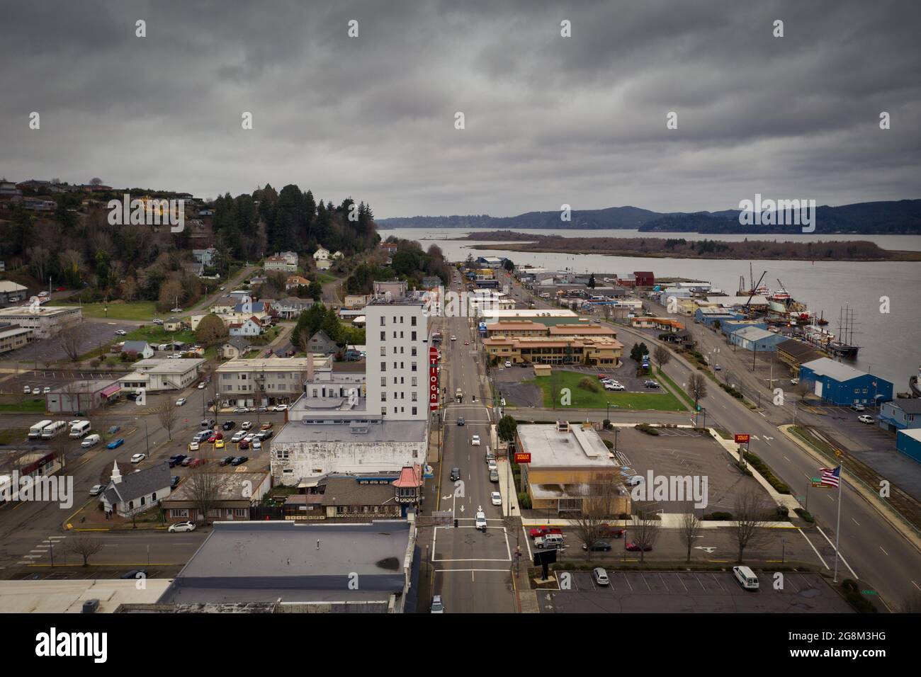 Aerial of Coos Bay Oregon Stock Photo