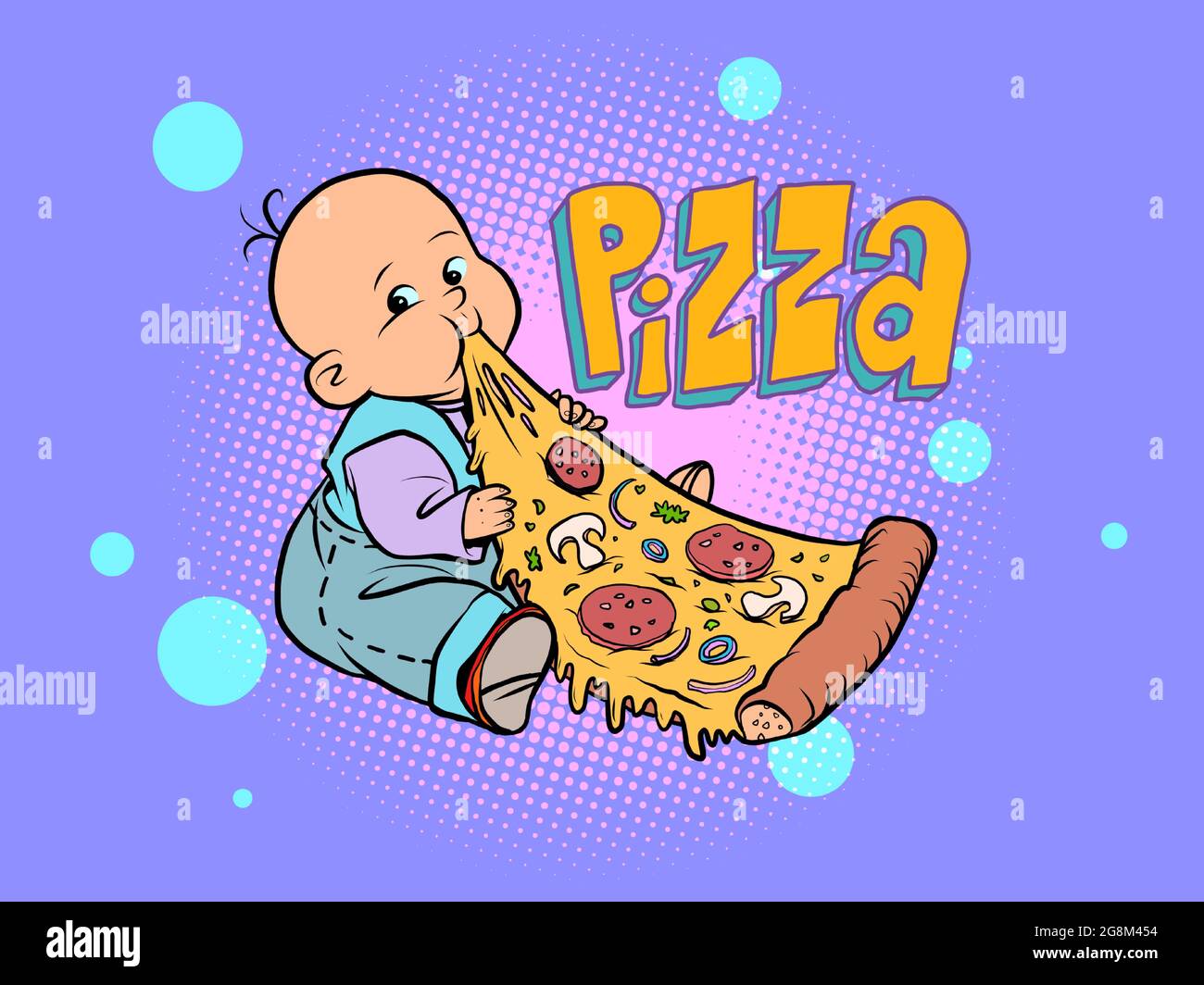 little baby favorite cute baby eating pizza Stock Vector