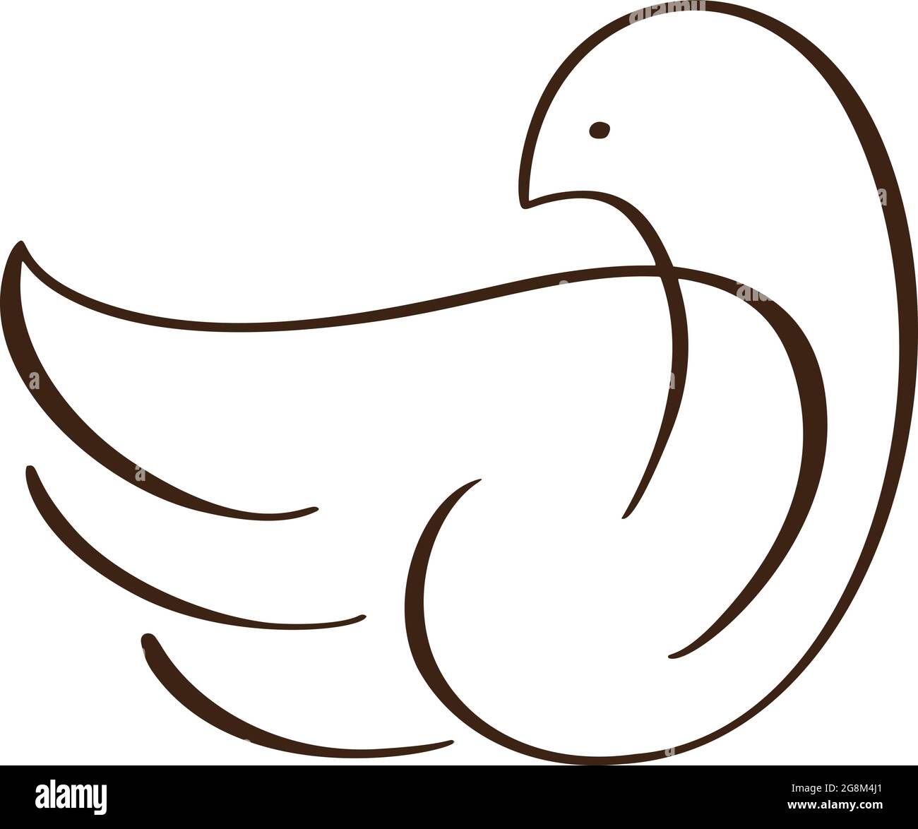 Stylized vector dove logo design template icon. pigeon carrying heart in doodle style. line art bird Stock Vector