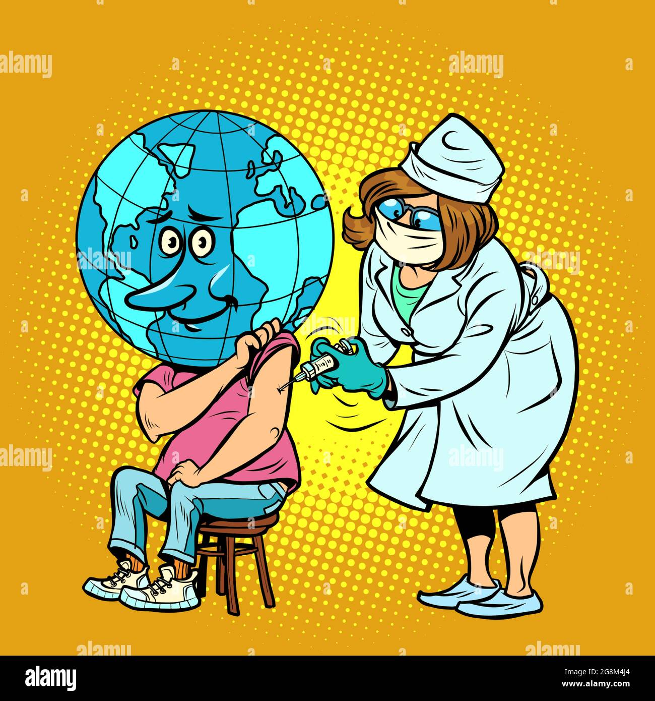 the doctor vaccinates the planet Earth. human health Stock Vector