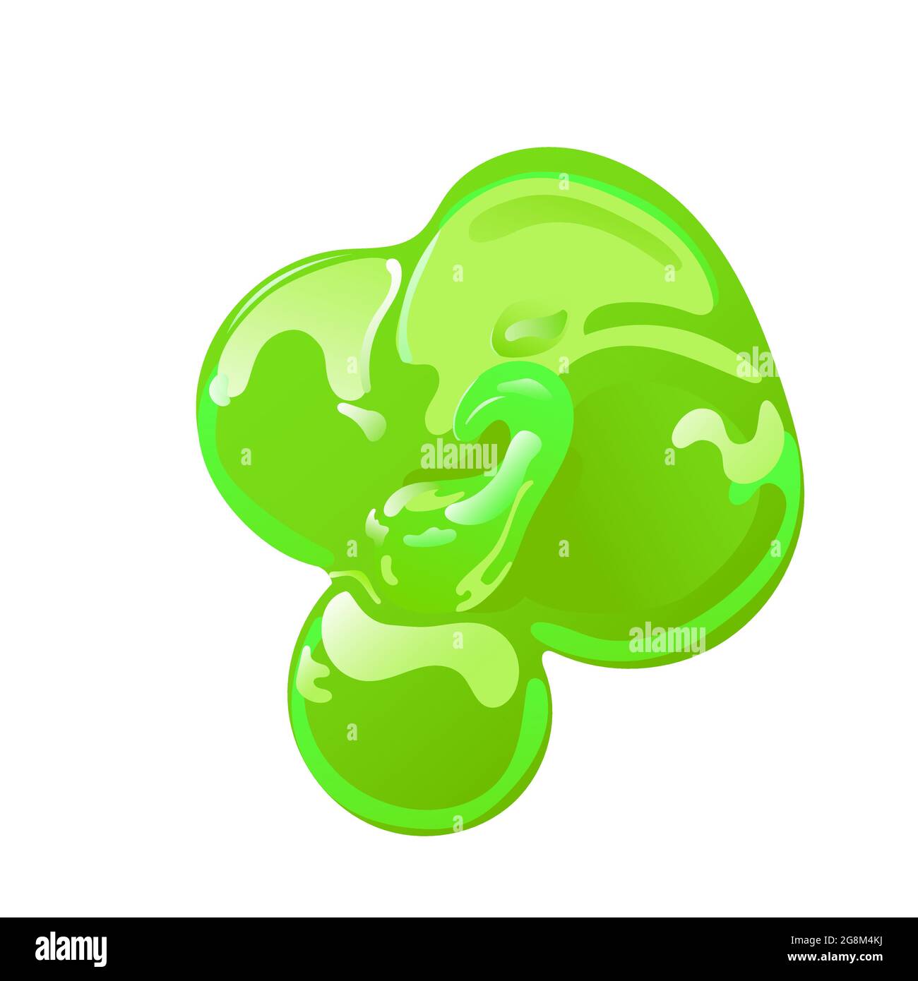 Green slime in flat cartoon style. Toxic jelly splashes, drops or stains. Vector design for Halloween. Stock Vector