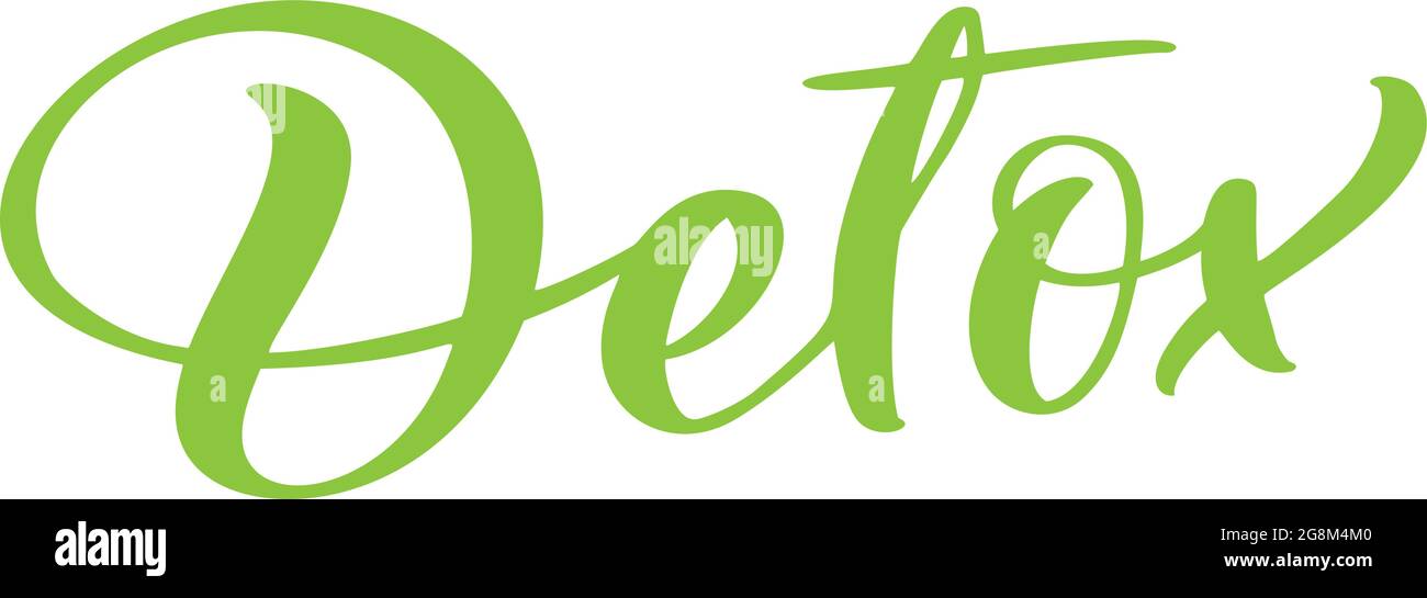 Detox text vector logo lettering isolated on white background. Illustration Handwritten lettering diet. Modern calligraphic poster for nutritionist Stock Vector