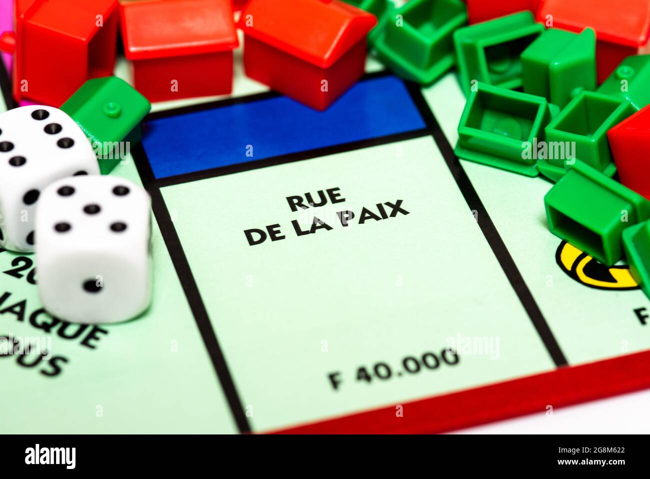 Rue de la Paix. Close up of French Monopoly Board. Stock Photo