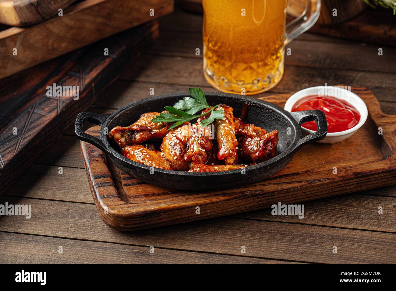 Plate of fried wings in teriyaki sauce Stock Photo