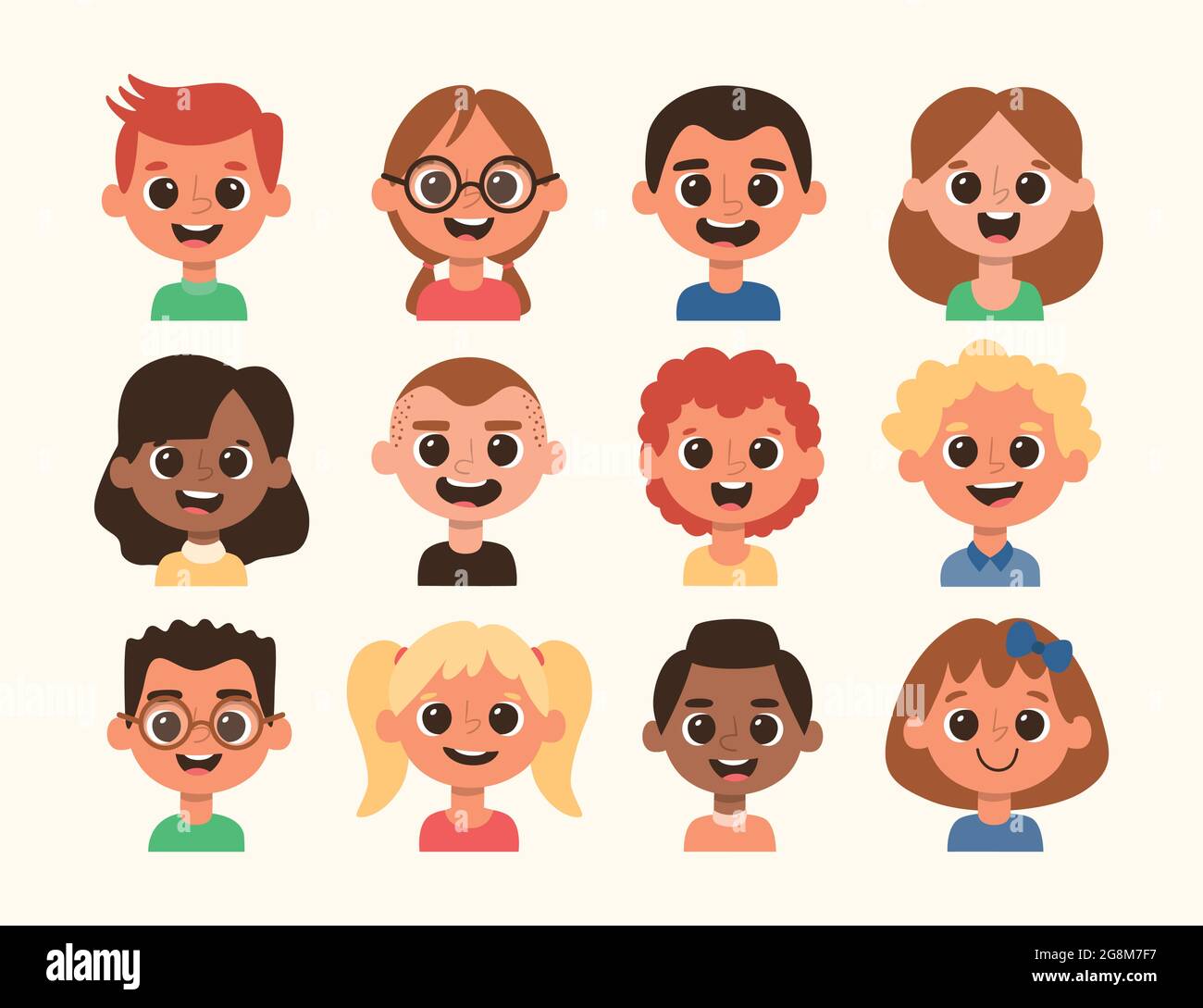Cute children avatar set in cartoon style. Different hair style and skin  color. Vector illustration. Set 3 of 4 Stock Vector Image & Art - Alamy