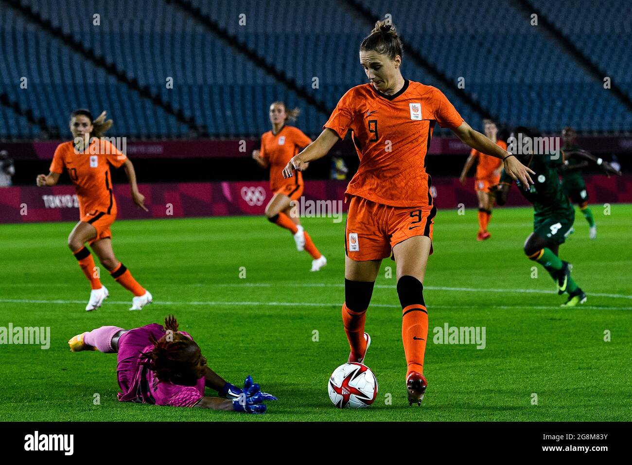 Rifu, Japan. 21st July, 2021. RIFU, JAPAN - JULY 21: Hazel Nali of Zambia and Vivianne Miedema of the Netherlands during the Tokyo 2020 Olympic Football Tournament match between Zambia and Netherlands at Miyagi Stadium on July 21, 2021 in Rifu, Japan (Photo by Pablo Morano/Orange Pictures) NOCNSF Credit: Orange Pics BV/Alamy Live News Stock Photo