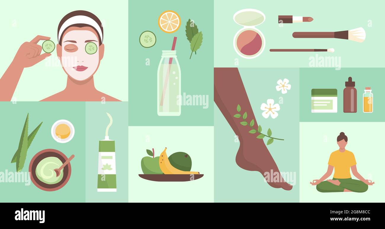 Beauty, wellness and natural body care, healthy lifestyle concept Stock Vector