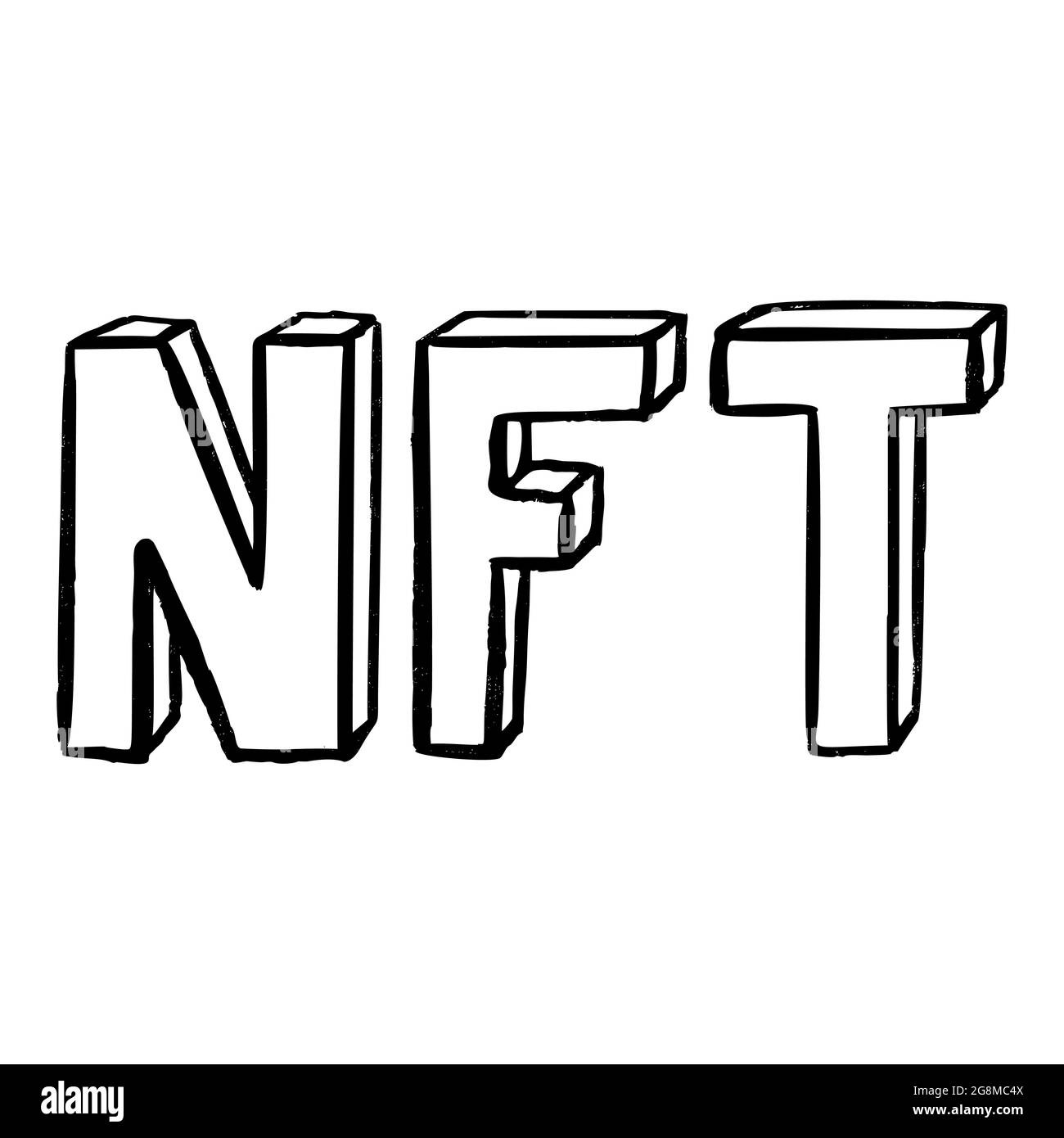 NFT non fungible token text sketch icon. Cryptocurrency art collection trendy technology. Hand drawn crypto design element. Stock Vector