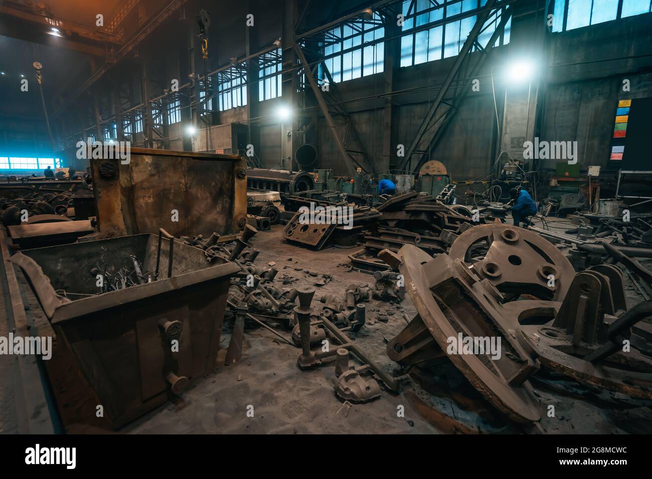 Metallurgical production, steelmaking and processing iron products. Manufacturing premises and workshop in foundry heavy metallurgy industry. Stock Photo