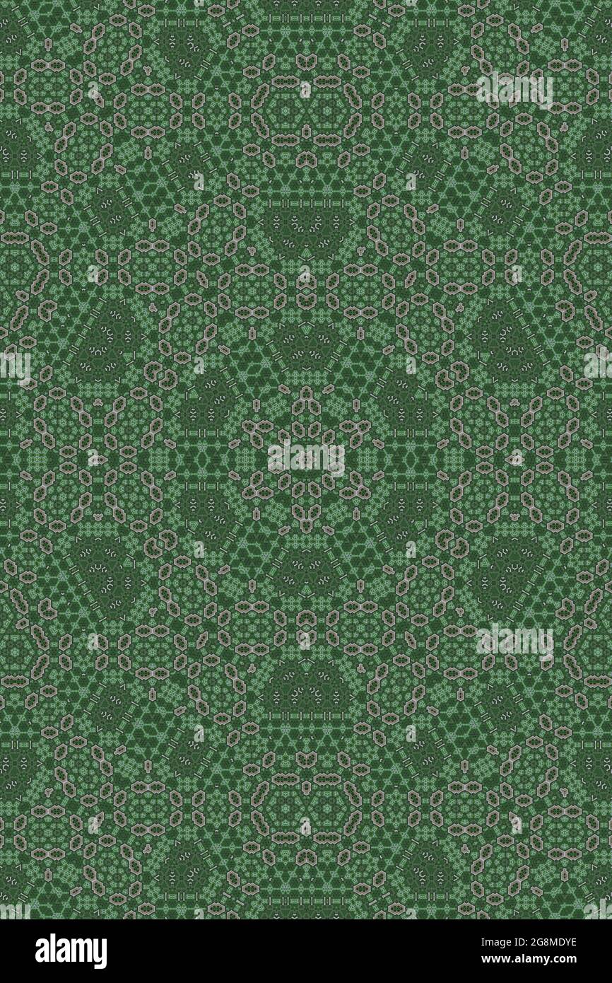 Green damask design. Victorian textile print pattern. Indian mandala