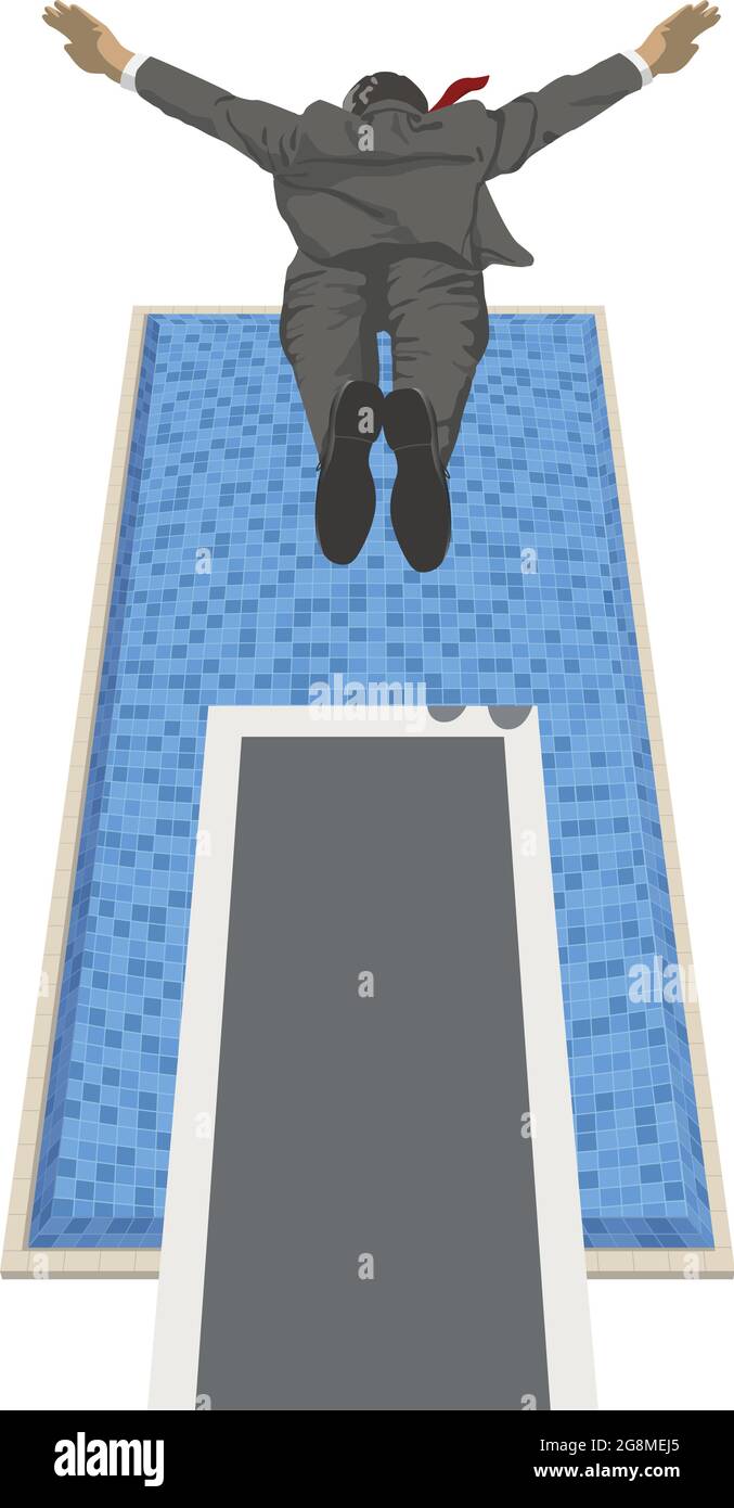 Vector illustration of a fully dressed businessman in a suit diving