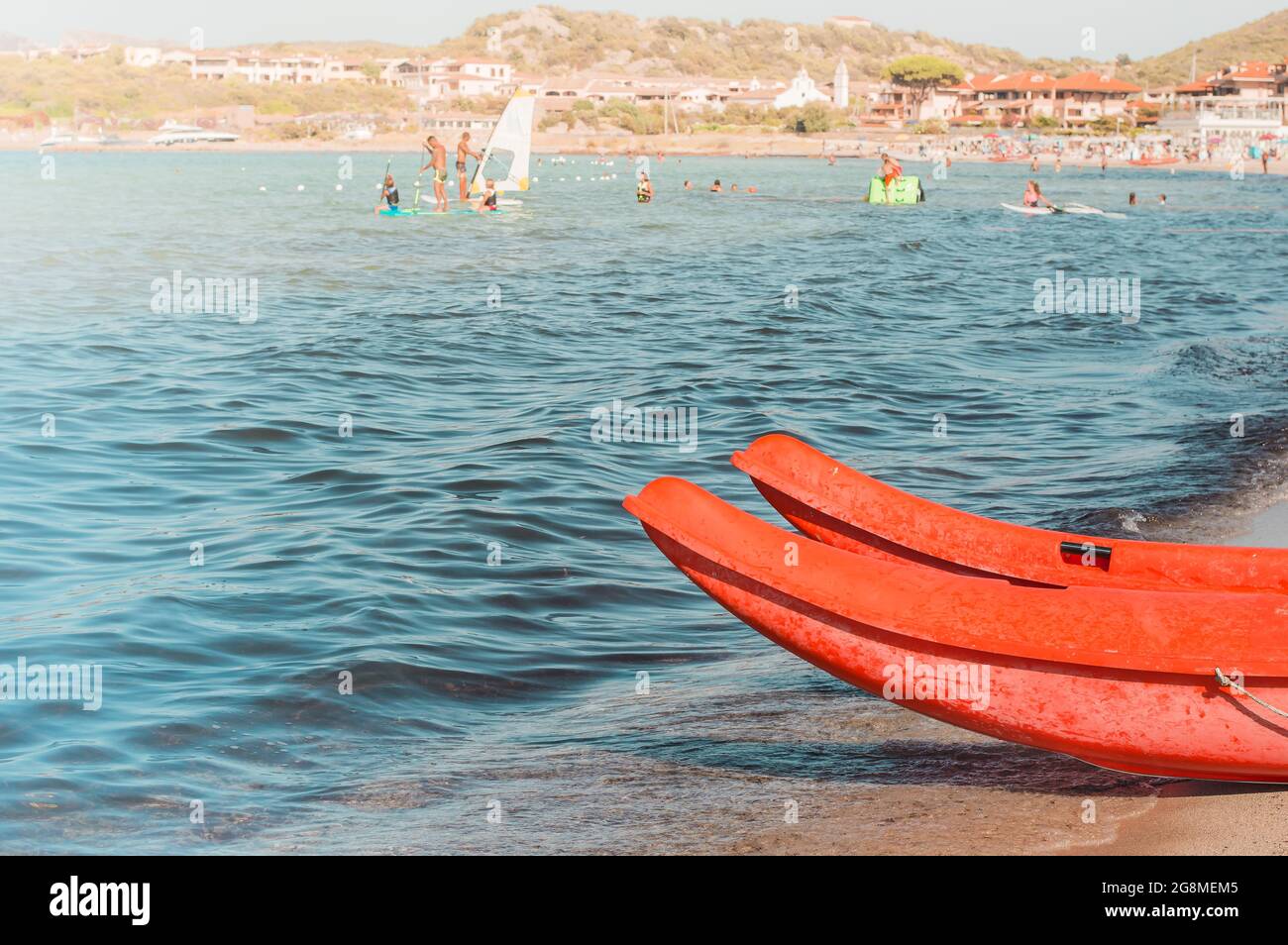 lifeboat on the beach,first emergency. Stock Photo