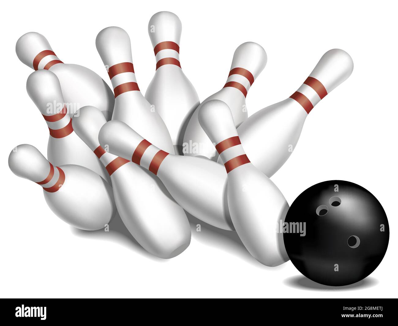 Vector illustration of tenpins knocked over by a bowling ball Stock
