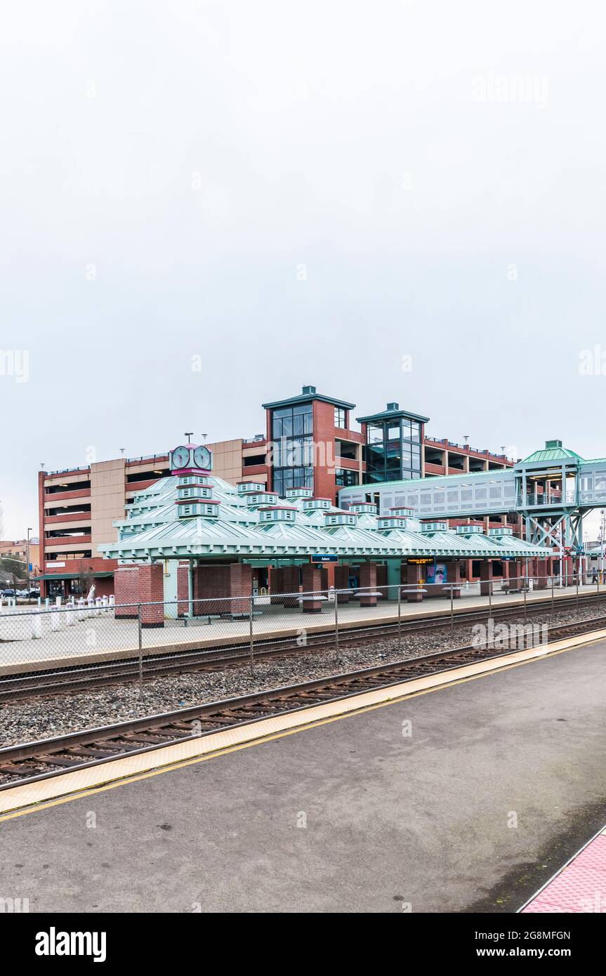 Auburn Transit Station Plaza near the railroad station in Auburn, Washington. Stock Photo