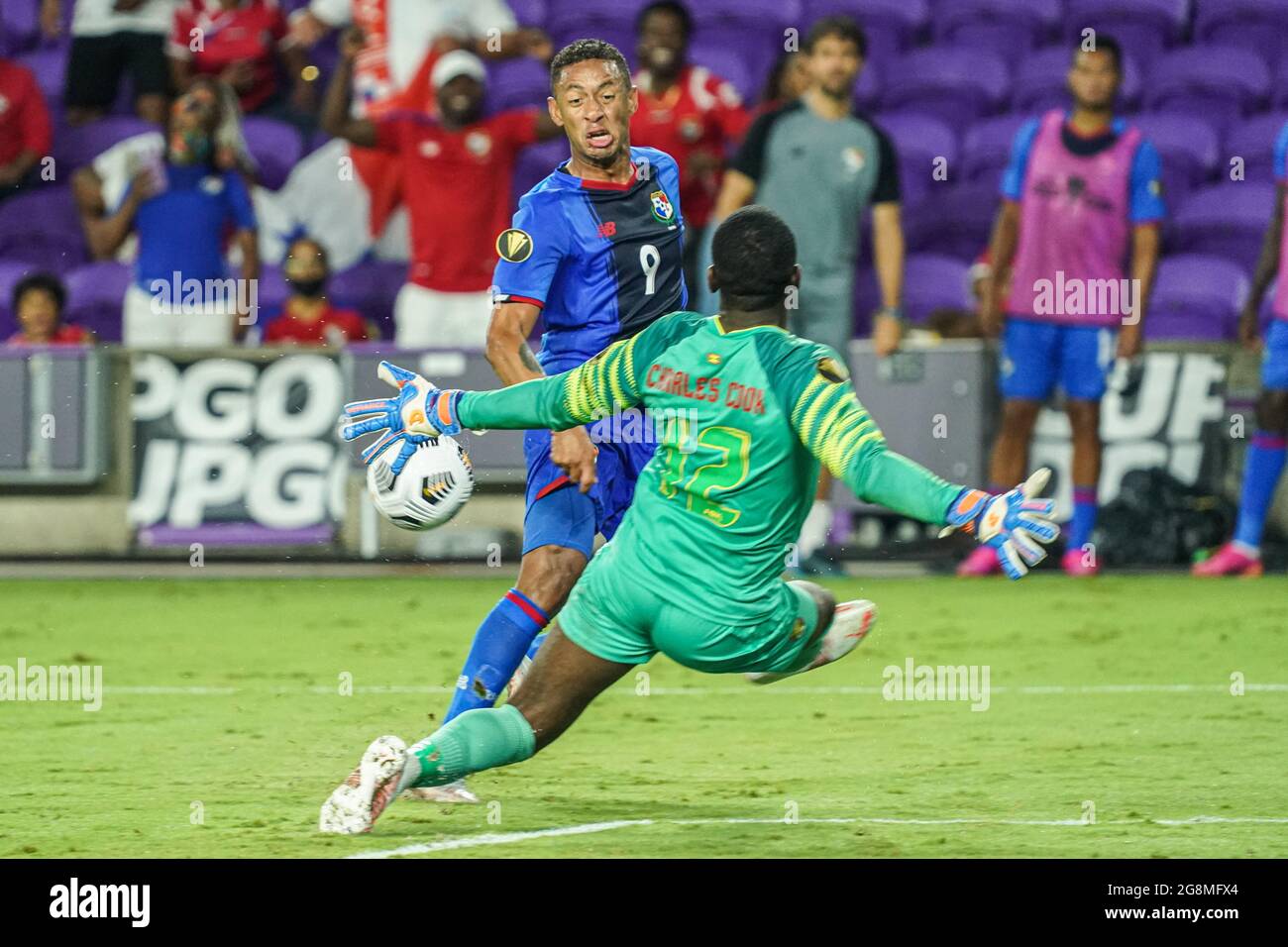 Orlando, Florida, USA, July 20, 2021, Panama forward Gabriel Torres #9 attempt to score during the Concacaf Gold Cup at Exploria Stadium.  (Photo Credit:  Marty Jean-Louis) Stock Photo