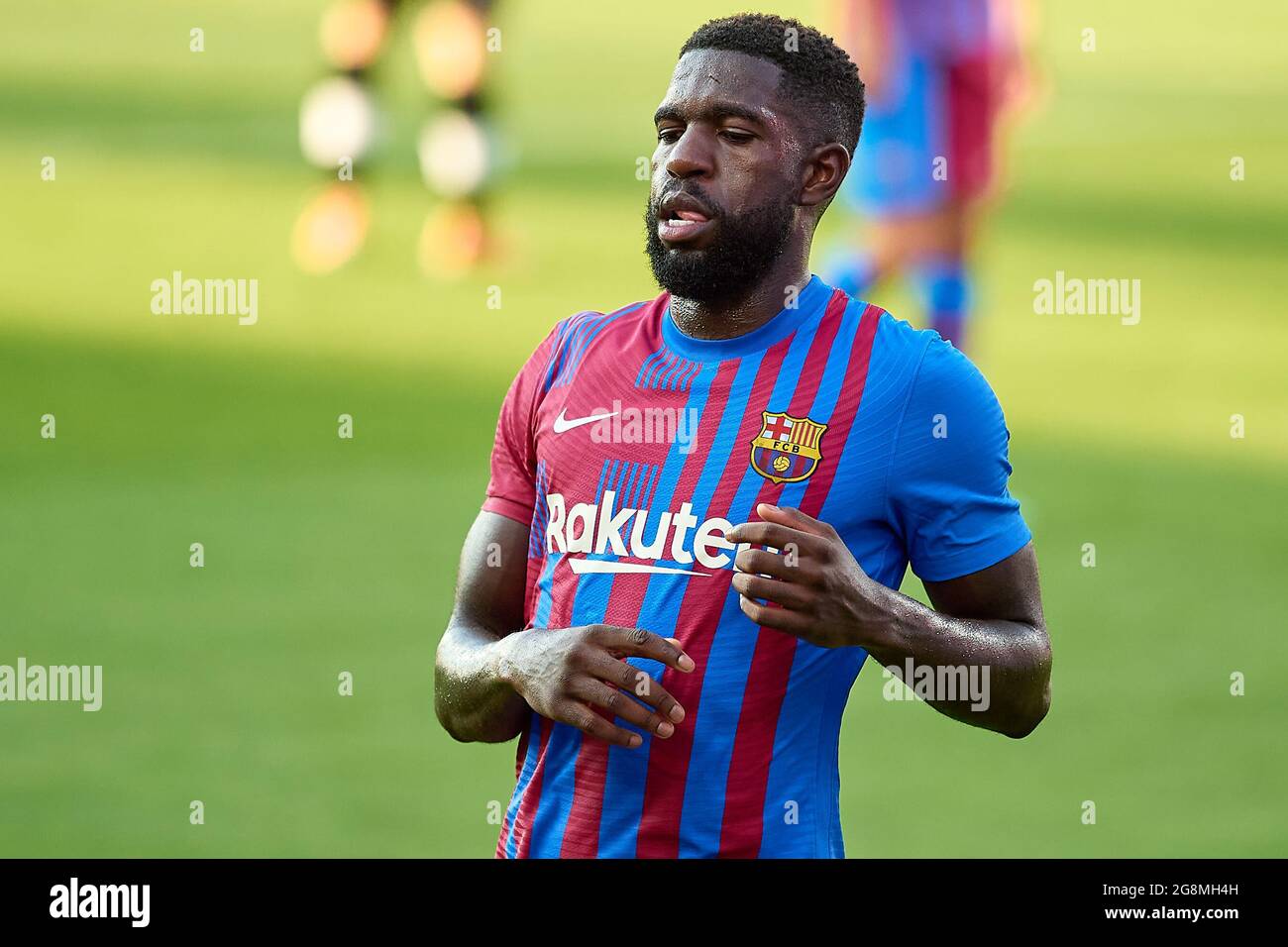 Sant Joan Despi Spain 21st July 21 Samuel Umtiti Of Fc Barcelona During The Preseason Friendly Match Between Fc Barcelona And Gimnastic De Tarragona At Johan Cruyff Stadium In Sant Joan Despi