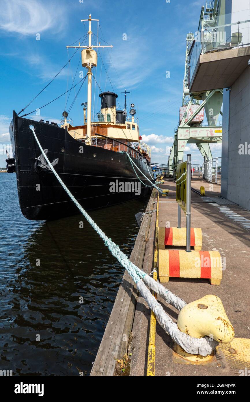 Museum ship, ice breaking steamer Tarmo, moored at Maritime Museum Vellamo in Kotka, Finland Stock Photo
