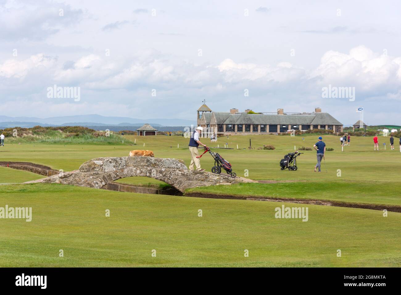 The Swilcan Bridge on 18th fairway, The Old Course, The Royal and Ancient Golf Club of St Andrews, St Andrews, Fife, Scotland, United Kingdom Stock Photo