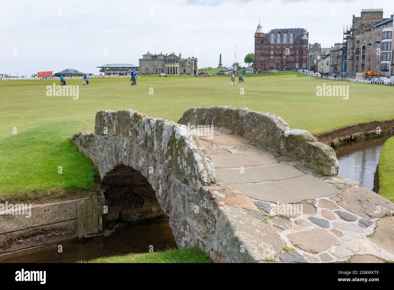 The Swilcan Bridge on 18th fairway, The Old Course, The Royal and Ancient Golf Club of St Andrews, St Andrews, Fife, Scotland, United Kingdom Stock Photo