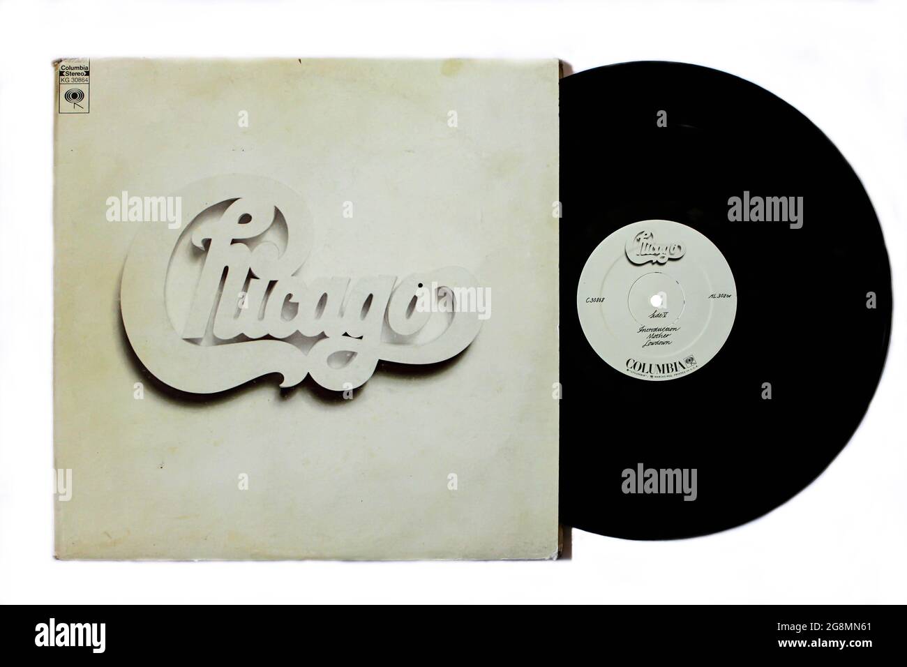 Rock band, Chicago music album on vinyl record LP disc. Titled: Chicago at Carnegie Hall live album cover Stock Photo